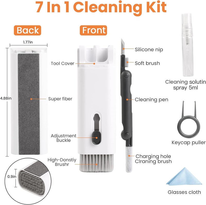 VUBOJO 7 in 1 Electronic Cleaner kit, Cleaning Kit for Monitor Keyboard Airpods MacBook iPad iPhone iPod, Screen Dust Brush Including Soft Sweep, Swipe, Airpod Cleaner Pen, Key Puller and Spray Bottle - Image 2